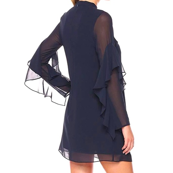 NWT Sam Edelman Draped Sleeve Navy Chiffon Dress - Picture 2 of 3